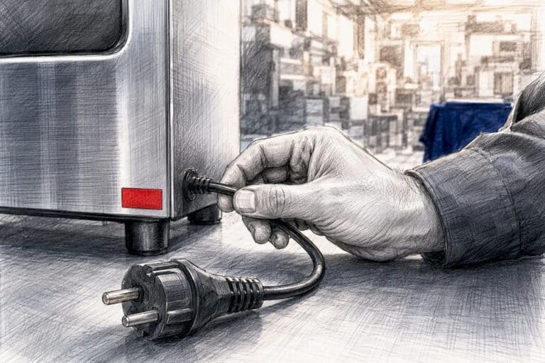 Technik skúma kábel elektrického prístroja